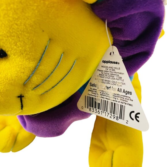 I Rattle Yellow Lion Plush Blue Purple Mane Rattle Lion Stuffed Toy - Picture 4 of 10